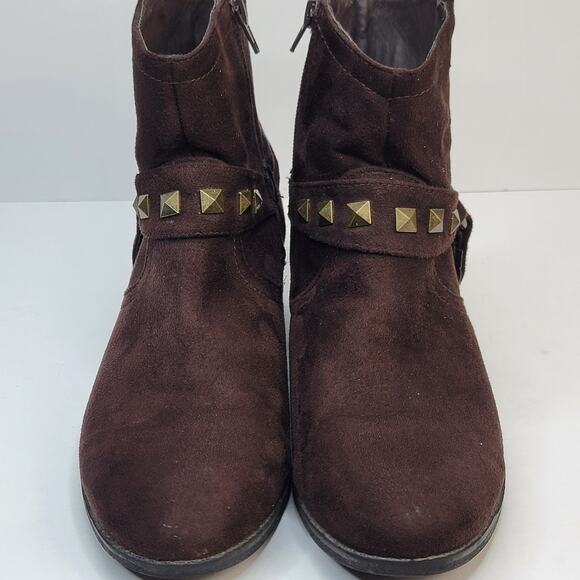 Life Stride 8.5M Brown Suede Ankle Boot Gold Stud Strap Zip Comfort Western - Picture 5 of 12